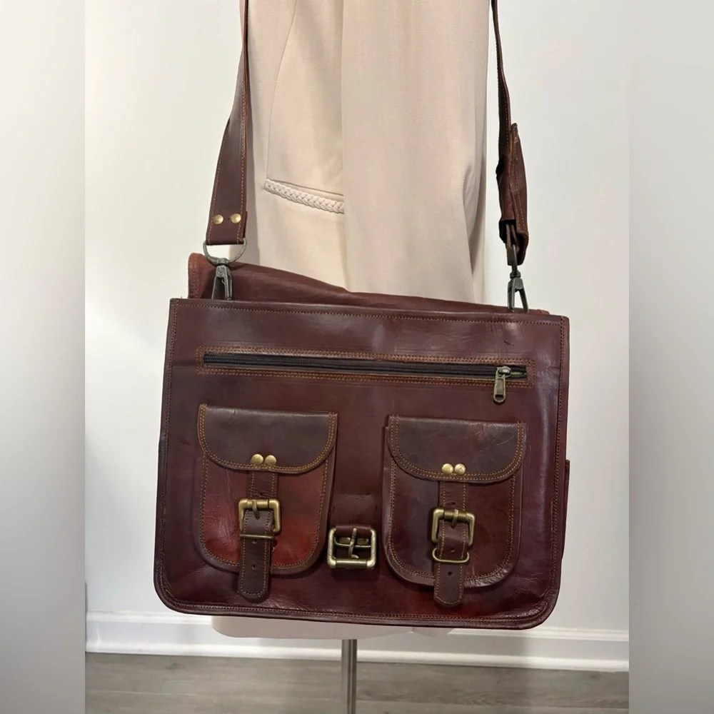 Handsome Dark Brown, Thick Leather Messenger/Laptop Bag